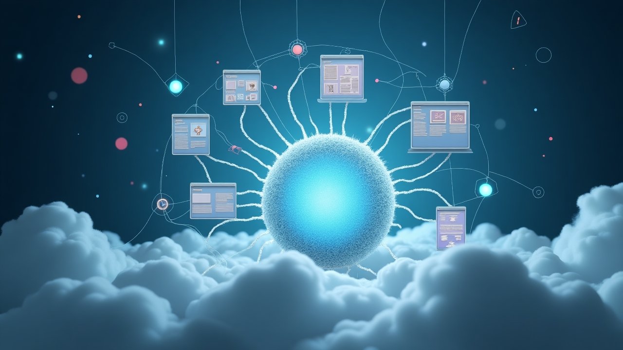 Dreamlike representation of technical requirements with abstract computer systems and software tools arranged in surreal digital landscape